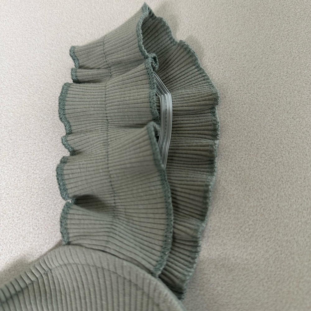 Blue Rain Sage Green Ribbed One-Piece Bodysuit with Ruffle Straps - Picture 2 of 5